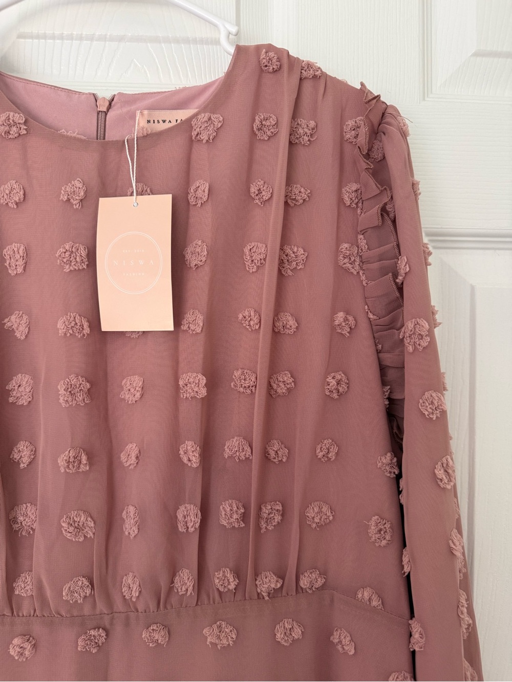 Long Sleeve Embossed Maxi Dress in Dusty Rose
